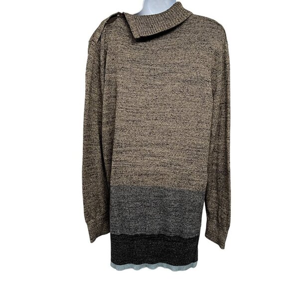 NEW Gap Striped Snap Turtle Neck Long Tunic Sweater Knit Top Split Cowl Sweater - Picture 3 of 9